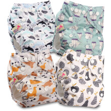 Littles and Bloomz Baby Reusable Pocket Nappy Cloth Diaper, Standard Popper, 4 Nappies, FLP2-0406