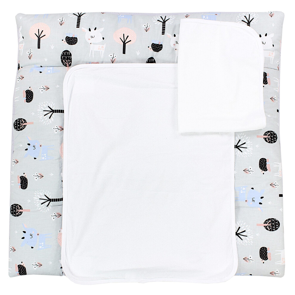 Baby Changing Mat With 2 Removable Terry Cloths, Deer/Hedgehog/, 75 X 85 Cm Grey Tuptam