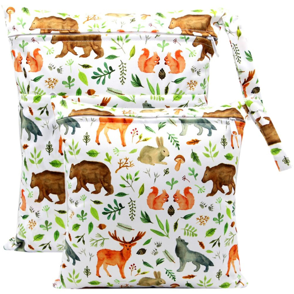 Wet Bag, Wet Dry Bags For Cloth Diapers Nappy Daycare Organiser Storage Bags, Waterproof Washable Reusable Zipper Bag ( Animal) White Fenfang