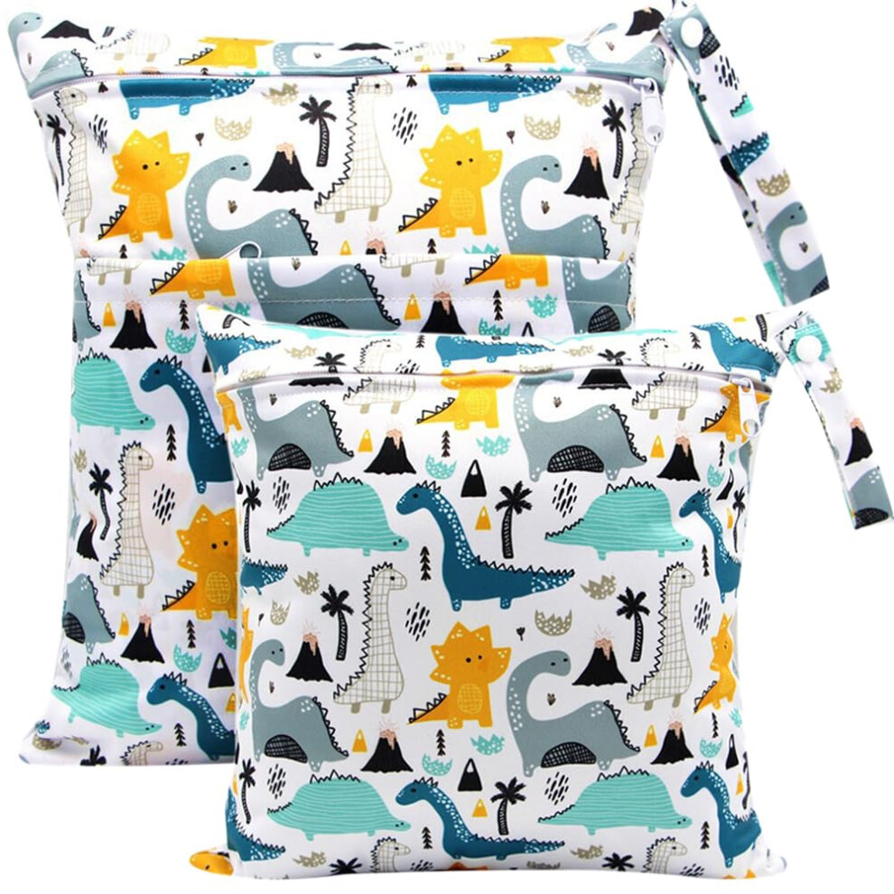 Wet Bag, Wet Dry Bags For Cloth Diapers Nappy Daycare Organiser Storage Bags, Waterproof Washable Reusable Zipper Bag ( Dino) Blue Fenfang