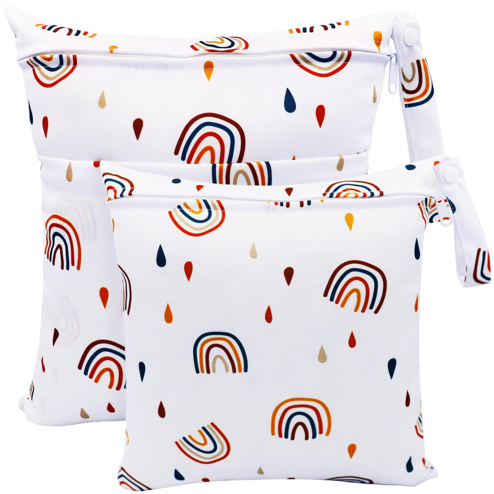 Wet Bag, Wet Dry Bags For Cloth Diapers Nappy Daycare Organiser Storage Bags, Waterproof Washable Reusable Zipper Bag ( Rainbow) White Fenfang