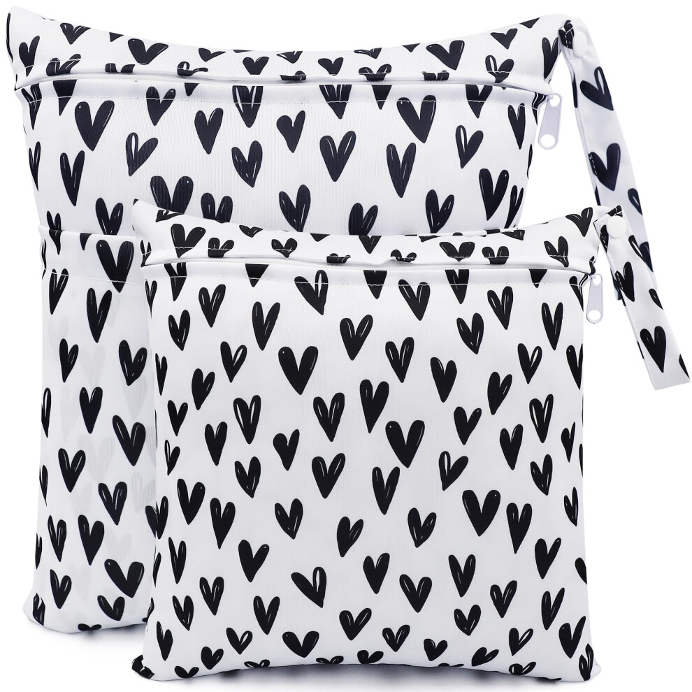 Wet Bag, 2 Pcs Wet Dry Bags For Cloth Diapers Nappy Daycare Organiser Storage Bags, Waterproof Washable Reusable Zipper Bag ( Heart) White Fenfang