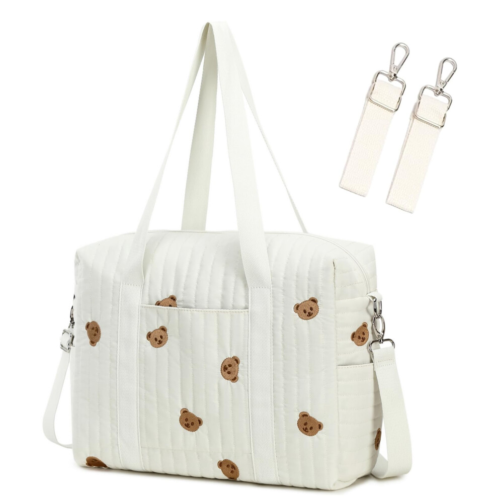 Medium Convertible Diaper Bag Tote With Insulated Pockets And Stroller Hooks (White) White Loradi