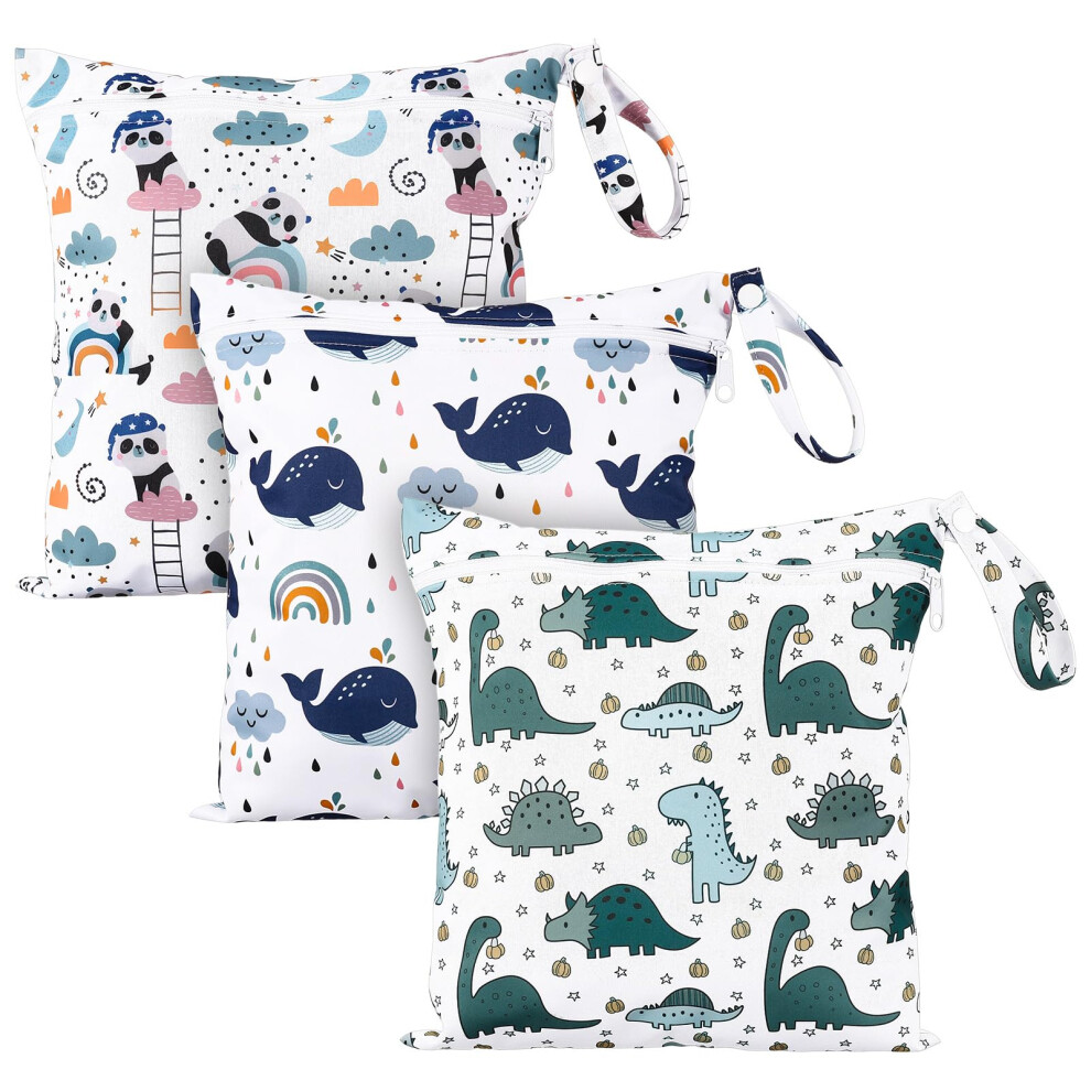 3 Packs Wet Bag Waterproof Wet Dry Bags, Reusable Cloth Diaper Bags Nappy Bag With Zipper Pockets For Baby Items Wet Clothes Swimming Pool Gsrenyu