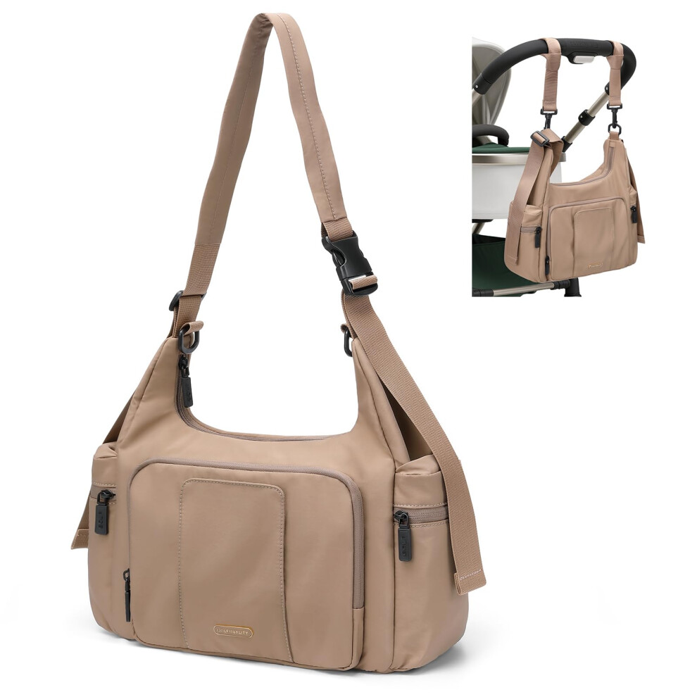Golf Quality 14L Poufs Diaper Bag Tote Bag, Large Capacity Travel Diaper Bags, Crossbody Hospital Bag For Mom, Brown