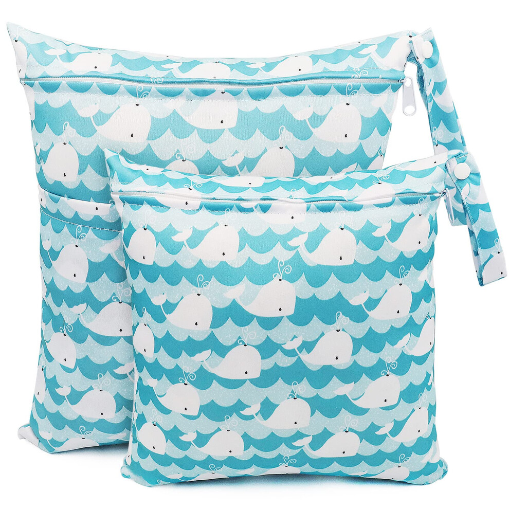 Wet Bag, Wet Dry Bags For Cloth Diapers Nappy Daycare Organiser Storage Bags, Waterproof Washable Reusable Zipper Bag ( Blue) Light/Blue Fenfang