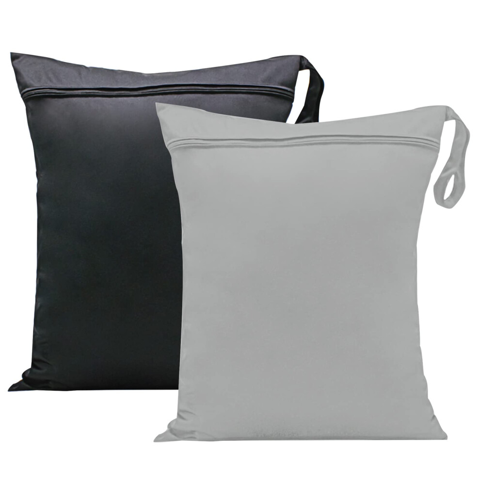 2 Pcs Wet Bags, 13X14 Inch Dry Nappy Changing Laundry Bag Cloth Organiser Pouches Diaper For Babies Swimming Camping Travel Gym Beach, Balck, Black/Grey Zngou