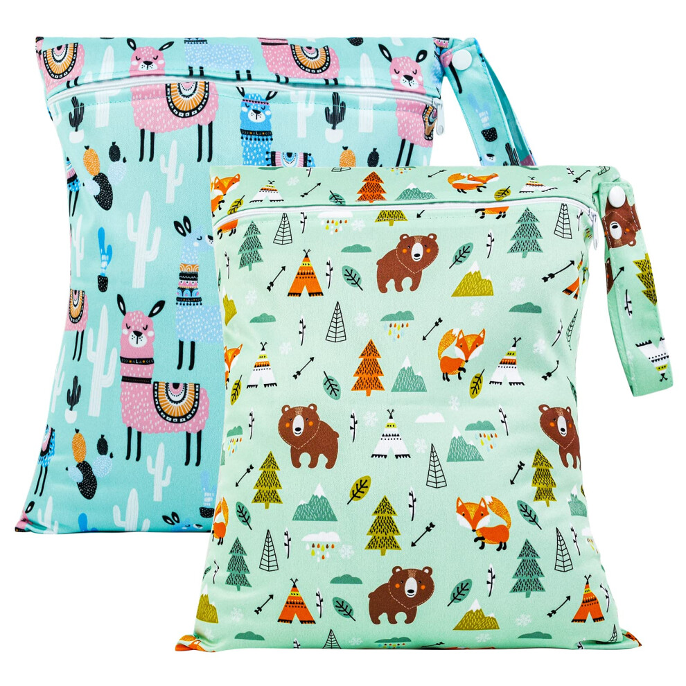 Wet Bags, 13X14 Inch Reusable Nappy Bag Dry Bags Changing Laundry Waterproof Cloth Organiser Pouches Babies Swimming Camping Travel Gym Beach, Blue/Green Zngou