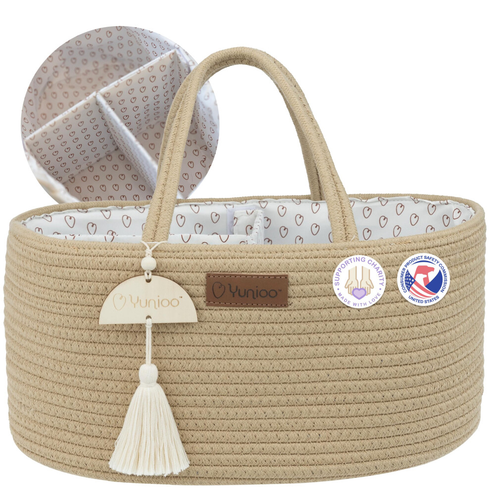 Nappy Caddy Organiser, Baby Caddy, Portable Diaper Changing Bag, Nursery Storage Basket With Sturdy Handles, Removable Dividers, Ideal For Baby Yunioo