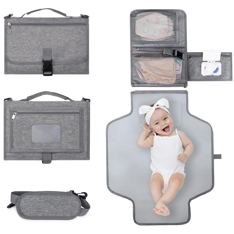 Portable Nappy Changing Mats With Wipes Pocket Travel Baby Changing Pads With Head Cushion For Infants Waterproof Diaper Changing Pads Bebamour