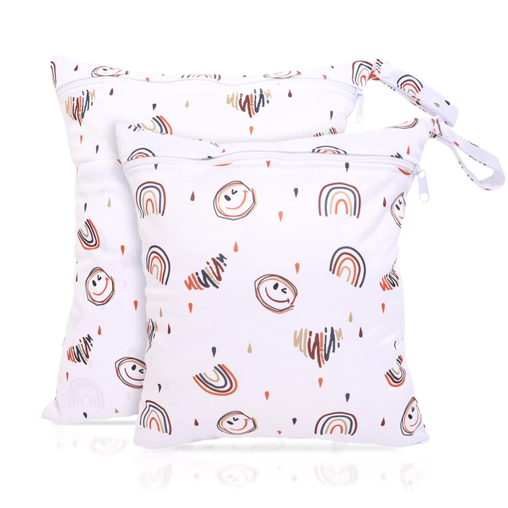 Fanksoow 2Pcs Wet Bags, Waterproof Travel Beach Baby Cloth Diaper Wet Dry Bags For Soiled Baby Clothes Swimsuits (Rainbow)