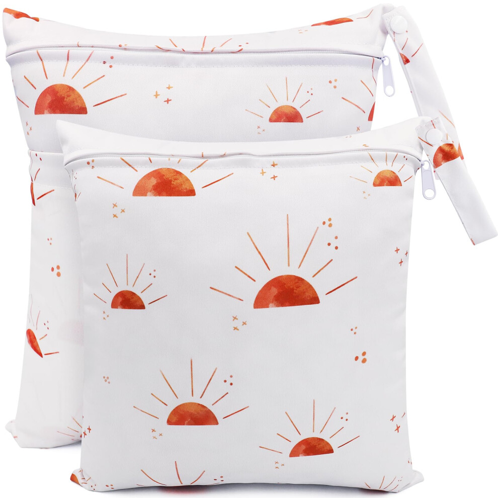 Wet Bag, 2 Pcs Wet Dry Bags For Cloth Diapers Nappy Daycare Organiser Storage Bags, Waterproof Washable Reusable Zipper Bag ( Sun) White Fenfang