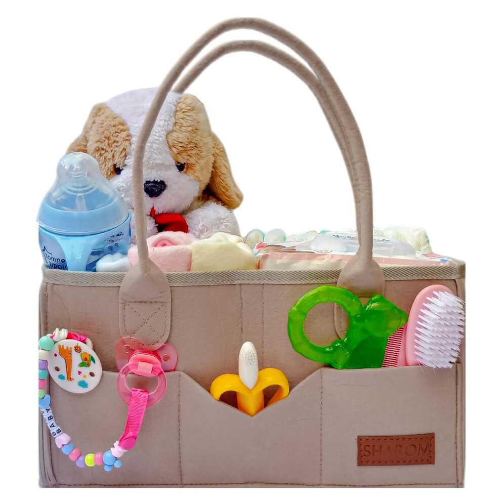 Nappy Caddy Organiser. Sturdy & Portable Baby Diaper Cady With 3 Big Adjustable Compartments & 8 Big Pockets For Storage. Washable Diaper Caddy Sharom