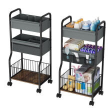 NEYCIL Baby Diaper Caddy Organizer and Storage & 3-Tier Rolling Diaper Cart with Lockable Wheels | 4+3 Dividers, Bedside Cart for Baby Essentials for