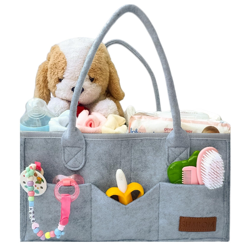 Nappy Caddy Organiser. Sturdy & Portable Baby Diaper Cady With 3 Big Adjustable Compartments & 8 Big Pockets For Storage. Washable Diaper Caddy Sharom