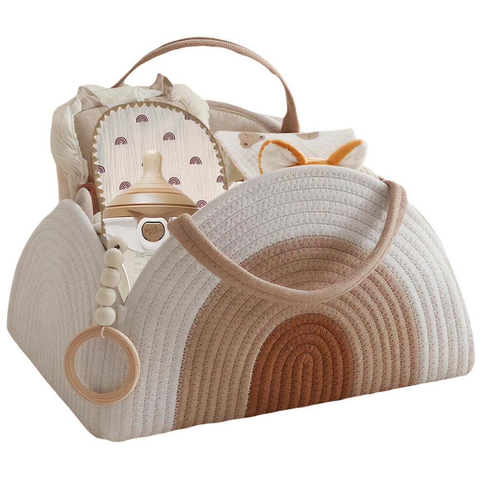 Lelewangluo Nappy Caddy, Cotton Woven Rope Diaper Caddy,Portable Baby Nappy Organiser Storage Basket, Sturdy Changing Cadd-Y With Handles, Baby