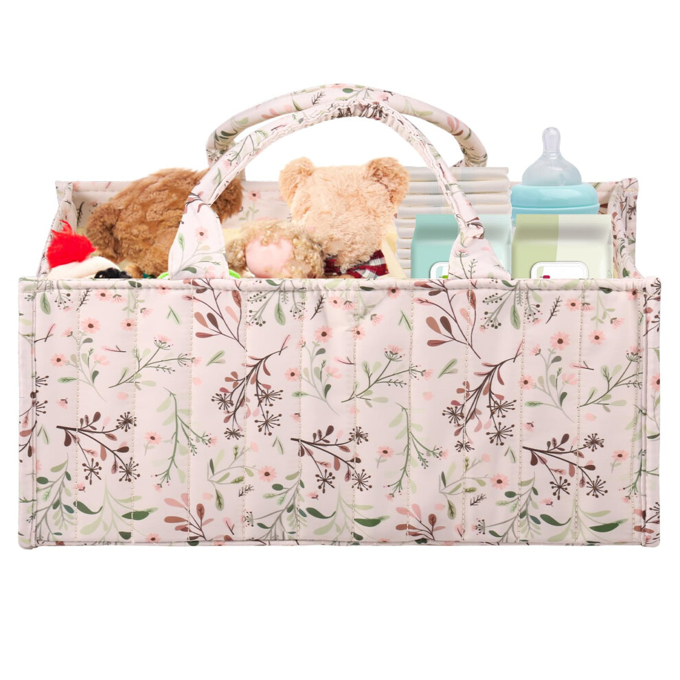 Lulobtg Nappy Caddy, Stylish Nursery Storage Basket, Floral Baby Diaper Caddy Organiser, Portable Holder Tote Bag For Changing, Newborn Essentials, Must-Haves