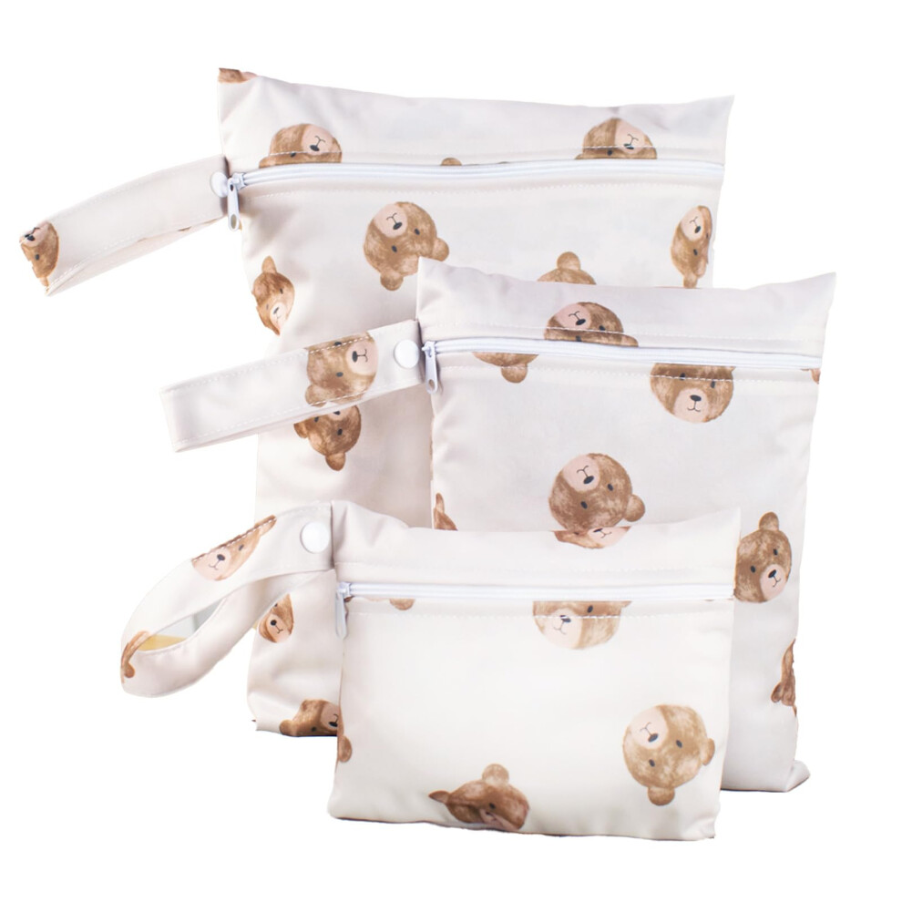 Kasesss 3 Pcs Bear Pattern Nappy Bags, Waterproof Wet Dry Bags, Travel Laundry Bag, Wet Bag For Swimming, Reusable Organiser Nappy Pouch For Baby