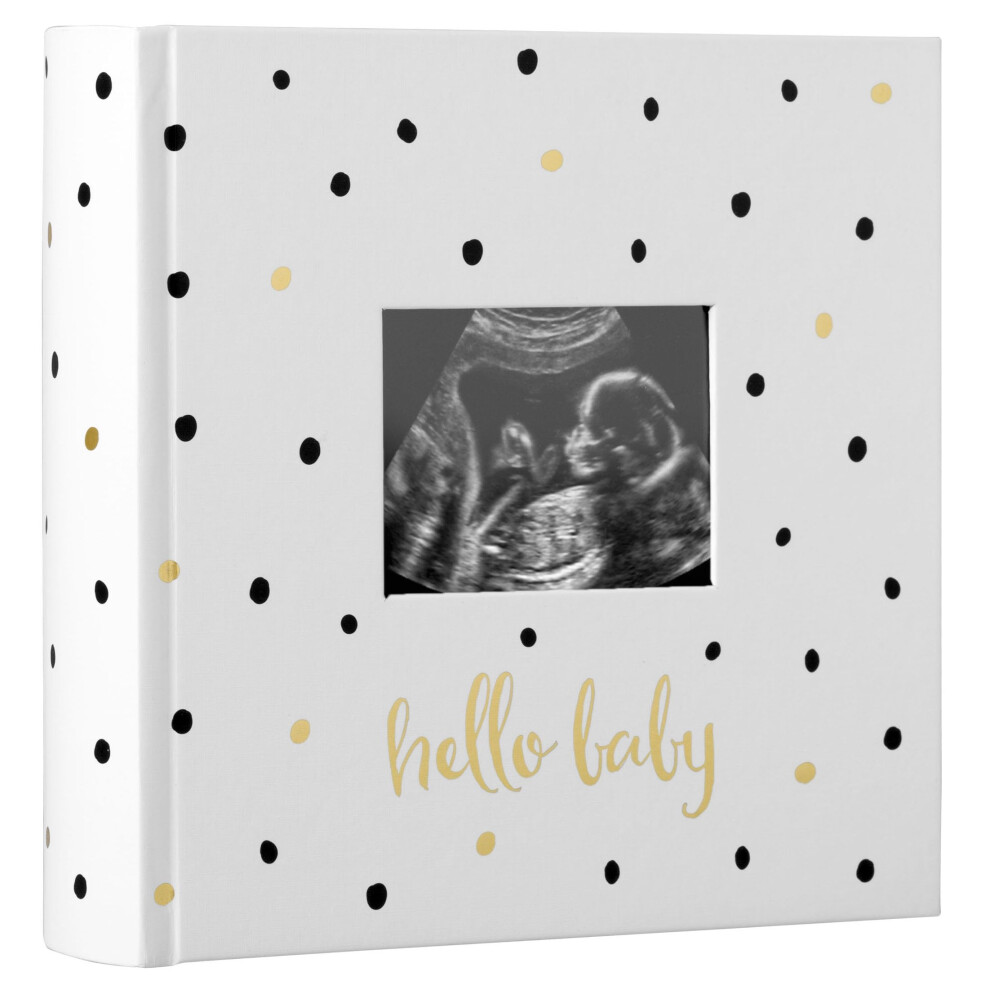 Baby Photo Album, Baby Book Keepsake For New And Expecting Parents, Gender-Neutral Baby Accessory, And Polka Dot Black/Gold Pearhead