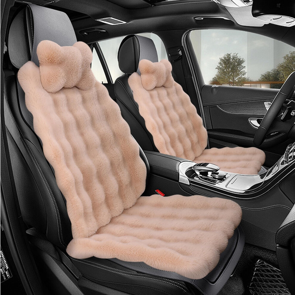 Livego Fuzzy Rabbit Fur Car Seat Cushion, Soft Fluffy Protector Warm Faux Rabbit Fur Non-Slip Front And Back Seat Covers Fuzzy Car Seat Interior Warm 5051226061165