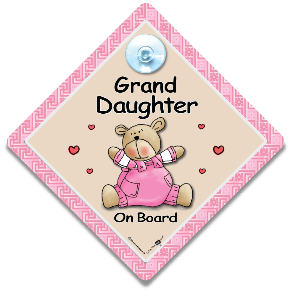 Granddaughter On Board Car Sign, Teddy Bear Baby On Board Sign, Grandchild On Board, 14Cm With Suction Cup Attachment Pink 5051226065323