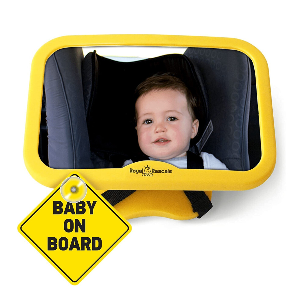 Royal Rascals Baby Car Mirror For Back Seat - Shatterproof Car Rear View Mirror W/360? Rotation, Adjustable Straps & Strong Mount, Essentials For