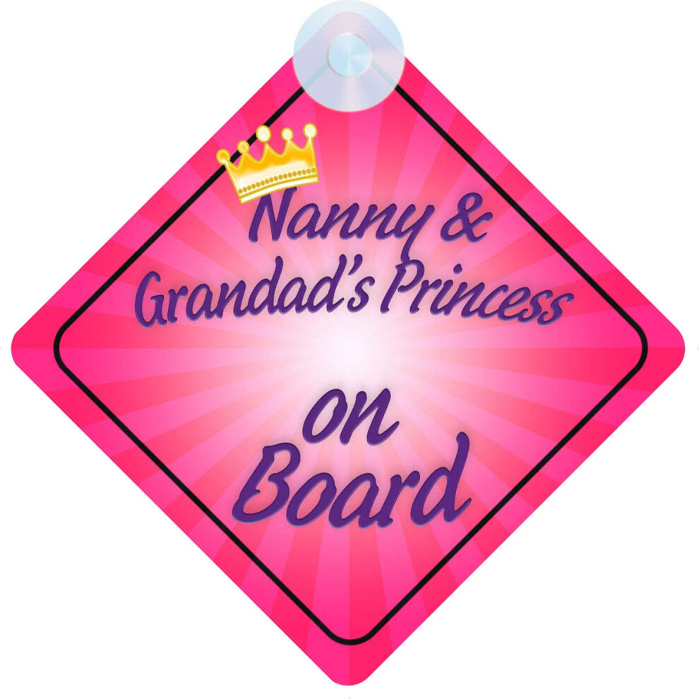 Nanny And Grandad's Princess018 On Board Car Sign For Children/Baby Girls Non Personalised Character Theme 5051226066542