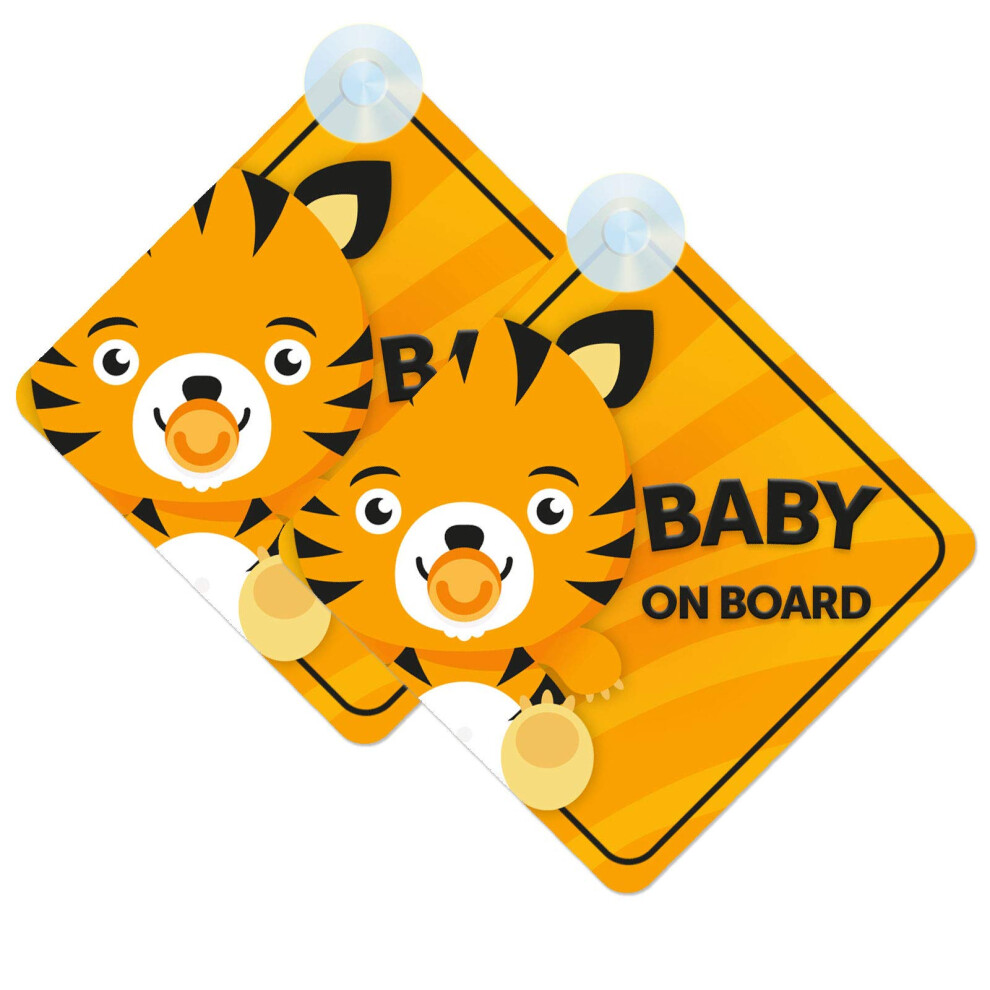 Baby On Board Sign For Car Twin Pack 2Pcs Kids Safety Warning Car Sign Baby Tiger Design 5051226065439