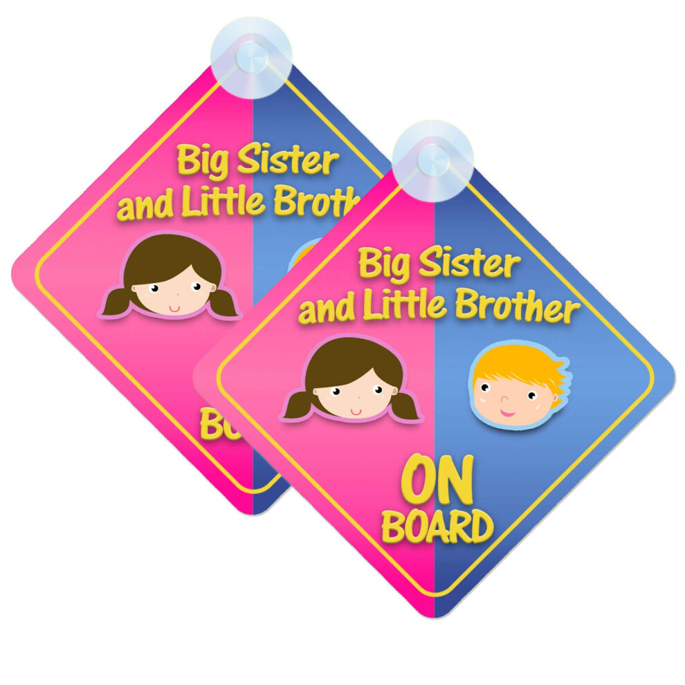 Big Sister And Little Brother Baby On Board Sign For Car Twin Pack 2Pcs Kids Safety Warning Car Signs 5051226065859