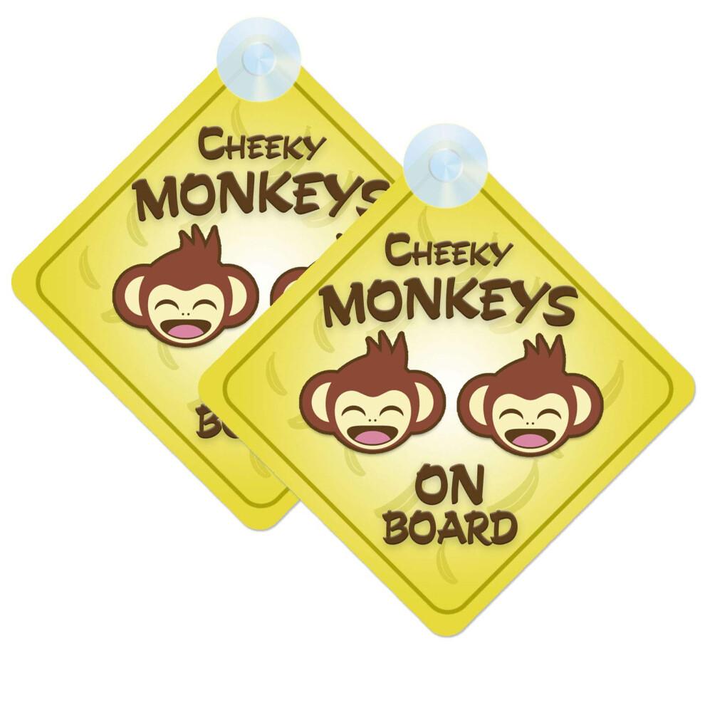 Cheeky Monkeys Baby On Board Sign For Car Twin Pack 2Pcs Kids Safety Warning Car Signs 5051226065941