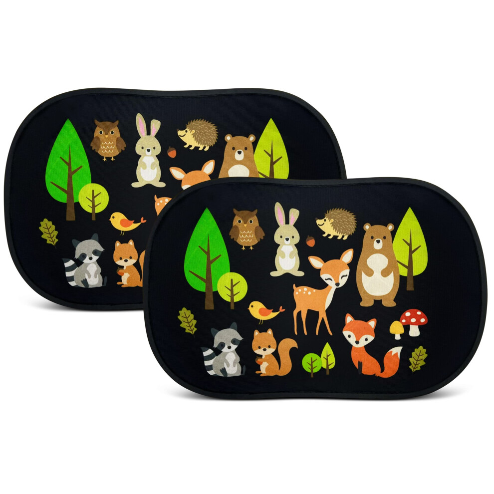 Heckbo 2X Car Sun Visor With 8 Suction Cups - Forest Animals - 48X31cm - Car Window Side Sunshade
