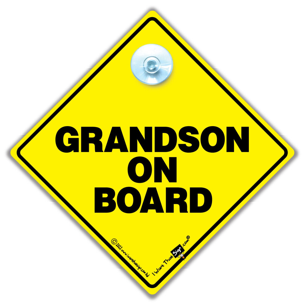 Grandson On Board Car Sign, Baby On Board Sign With Suction Cup, 14Cm X 14Cm 5051226065330