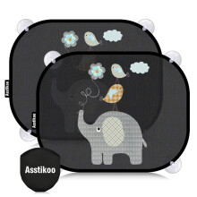 Asstikoo Car Window Shades for Baby with UV Protection, Car Sun Shade for Children, Baby Sun Visor for car, SunShade with Cute Animal Motifs, 45 x