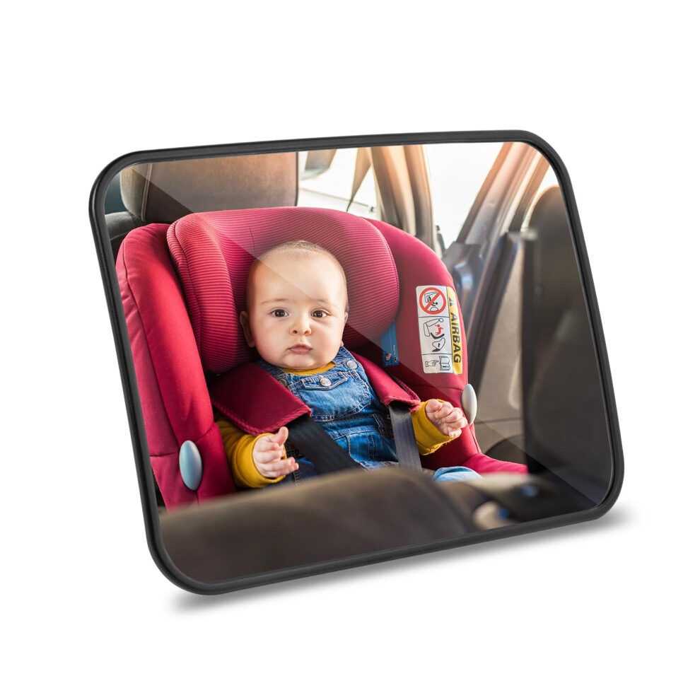 Aiqinu Car Mirror Baby Rear View, Baby Car Mirror For Back Seat, 100Percent Shatterproof Car Baby Mirror, Adjustable Straps, Essentials For Newborn