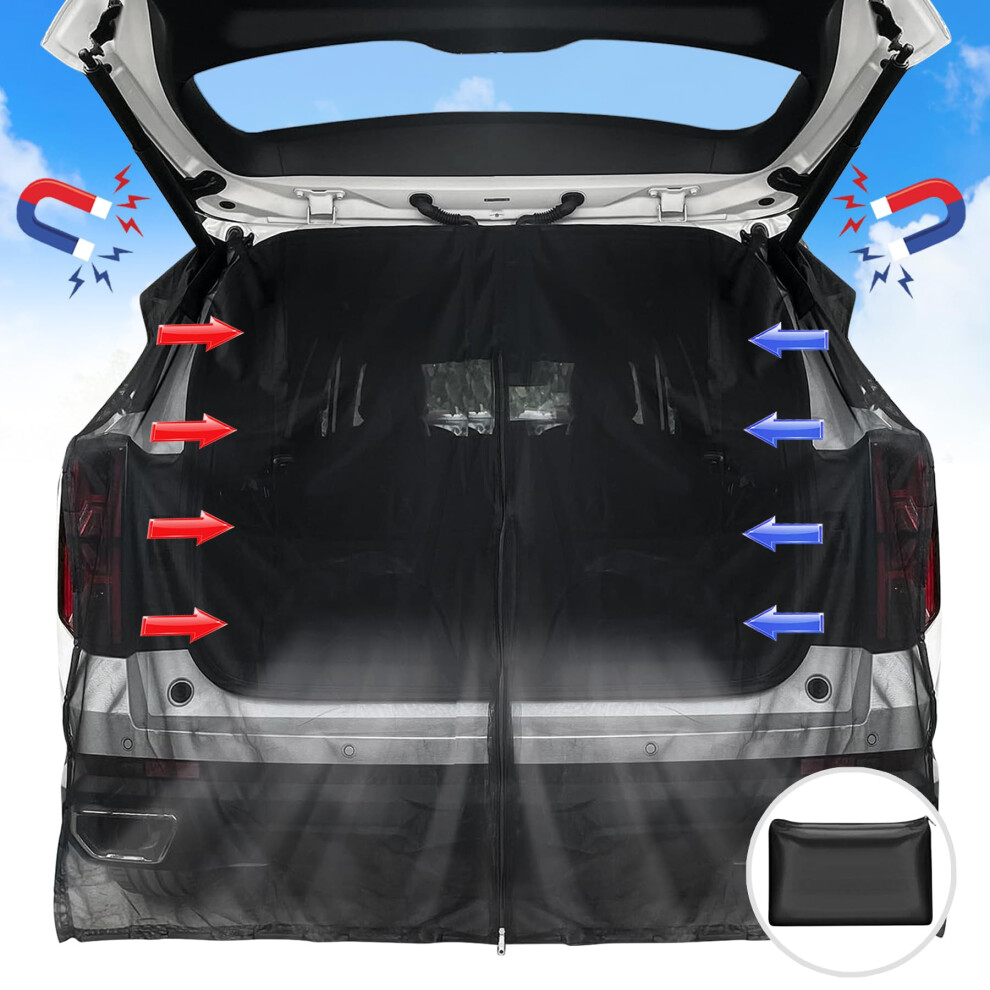 Tzeking Fly Screen For Tailgate, Rear Barn Cover For Trunk Door, Car Magnetic Mosquito Net In Black Mesh, Mosquito Net For Car Trunk