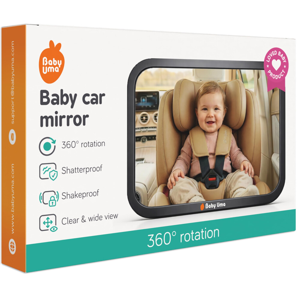 Baby Uma Baby Car Mirror For Back Seat ? Shatterproof Rear View Mirror, Adjustable & Non-Slip, Clear Wide View, Easy Assembly, Newborn Essentials