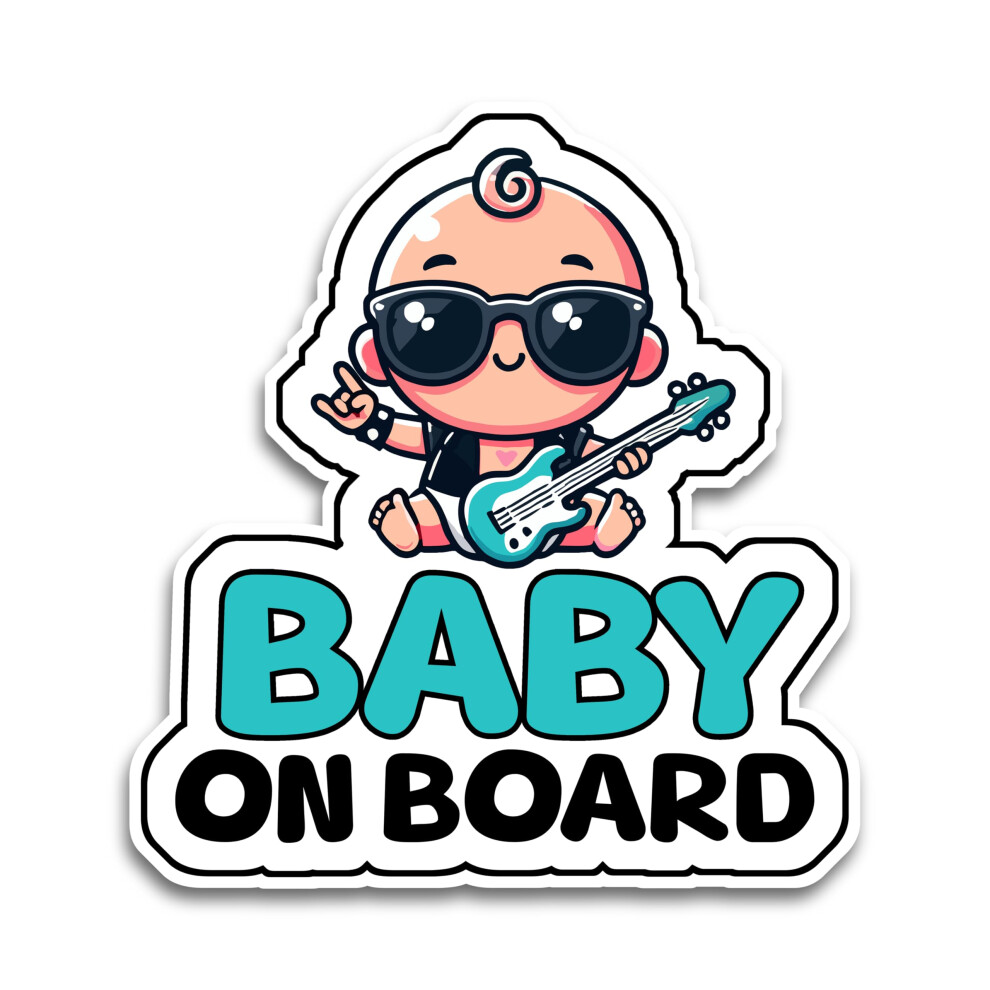 Baby On Board Sign For Car, Baby Rockstar, High Visibility Window Sticker Badge, Easy Apply & Remove, Universal Safety Sign 5051226064944