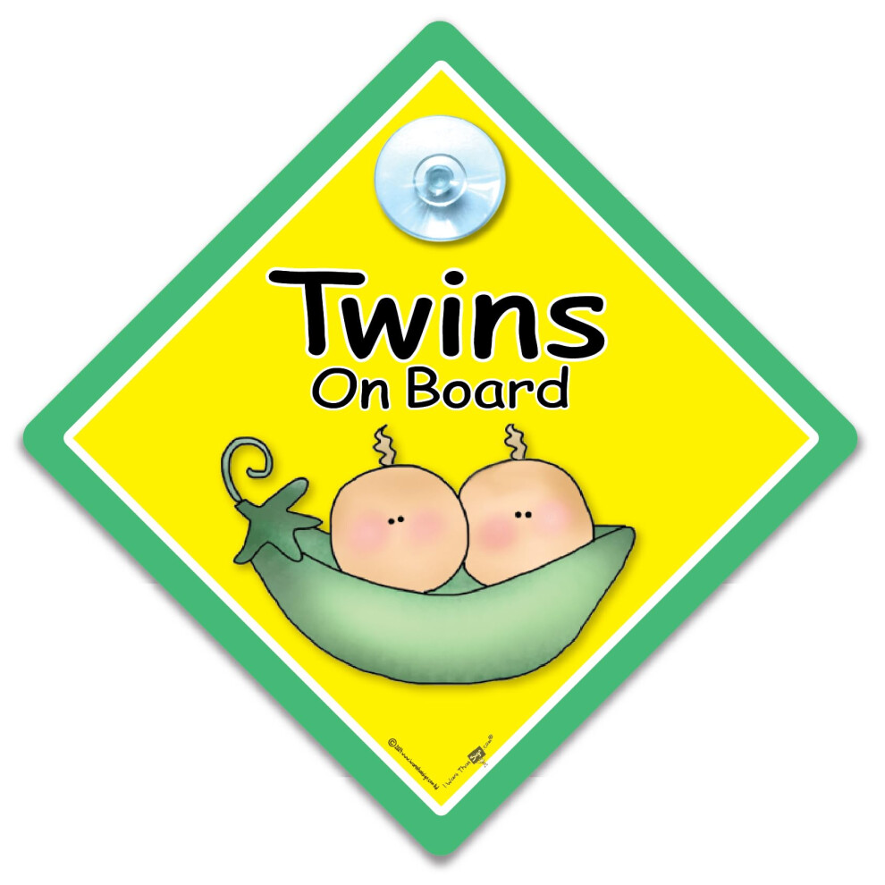 Twins On Board Sign Peapod, Baby On Board Sign, Grandchild On Board, Suction Cup Car Window Sign Designed To Let Other Road Users Twins Are In The 5051226069956