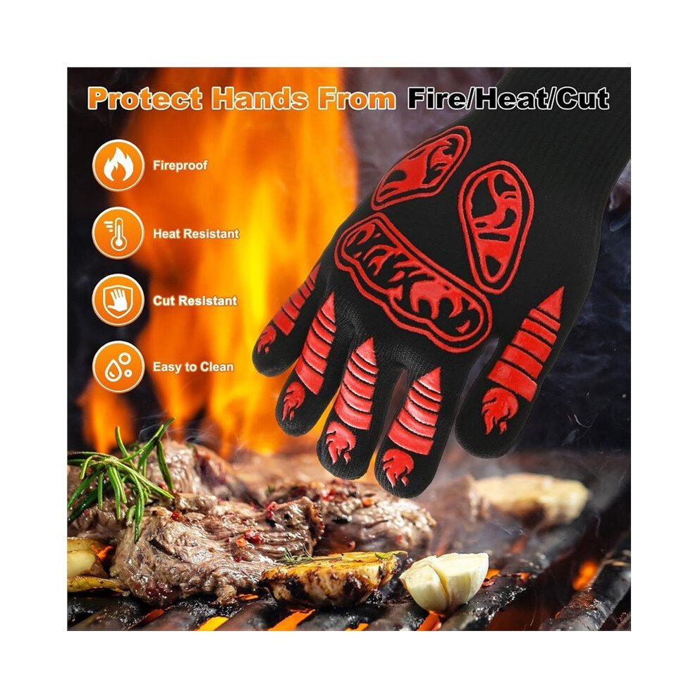 1-Pair Bbq Gloves, Heat Resistant Non-Slip Grilling Oven Gloves For Barbecue/Baking/Cooking 6033240938059
