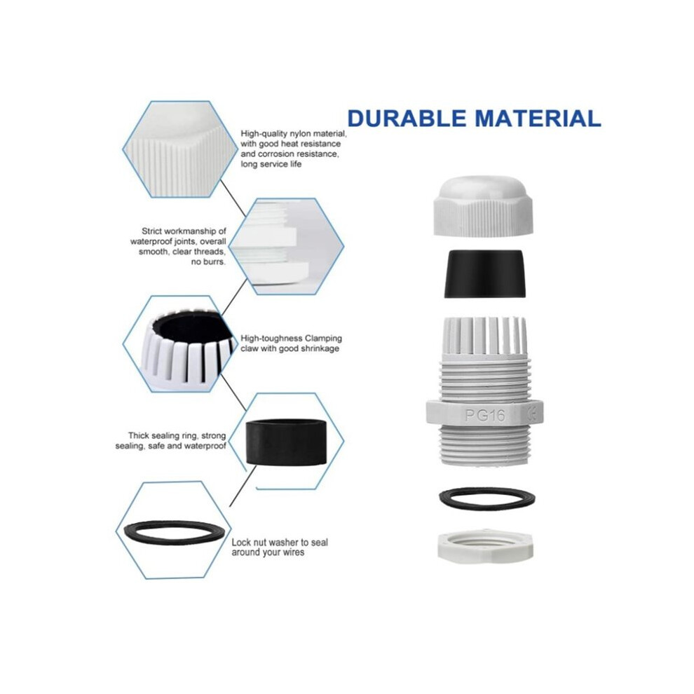 25Pcs Pg7pg9pg11pg13.5pg16 Cable Glands,Waterproof Adjustable Cord Grip Cable Connector Strain Relief Wire Protectors A 4712256529957