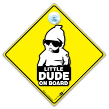 Little Dude On Board Car Sign - Baby Hoodie Sign, Deter Tailgaters, 14cm x 14cm