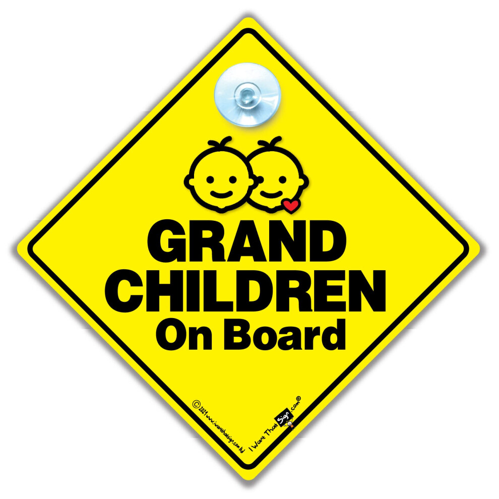 Grandchildren On Board Car Sign, Baby On Board Sign, Grandchild On Board, Designed To Let Other Road Users A Child Is In The Car, 14 Cm X 14Cm X 2Cm 5051226066863