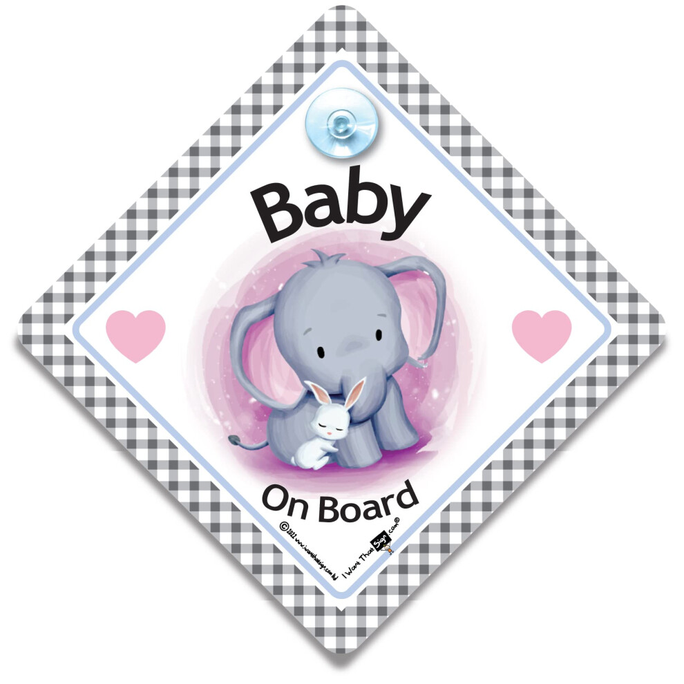 Elephant And Rabbit Baby On Board Car Sign, Baby On Board Sign With Suction Cup Attachment For New Borns And New Mothers 5051226067853