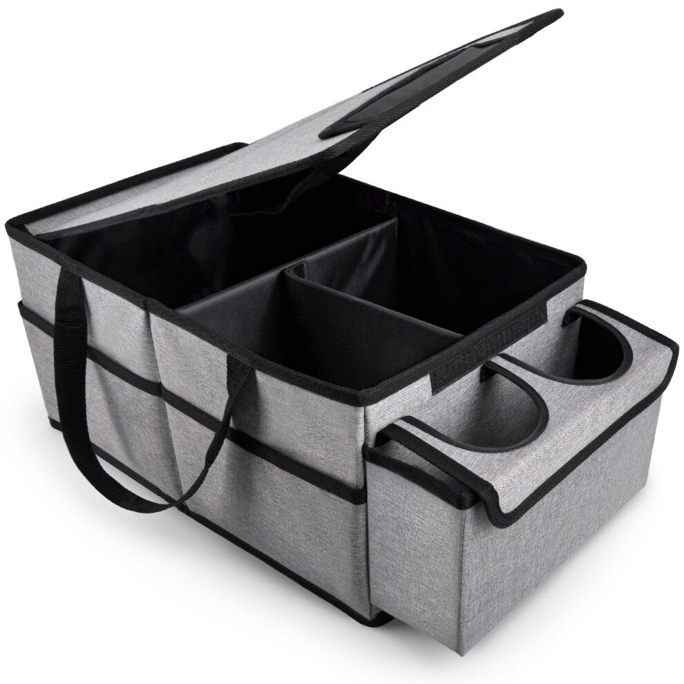 Guwina Car Backseat Organiser, Multi Compartment Foldable Seat Organiser For Car Boot Front And Back Seats, With Lids And Straps Best For Clothes, 5051226071546