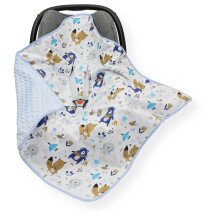 OLO Baby CAR SEAT Baby Insert/Blanket/Cover/Cosy Toes/Foot muff Cotton & Dimple Fleece 80 x 80 cm (Fox & Bunny/Blue)