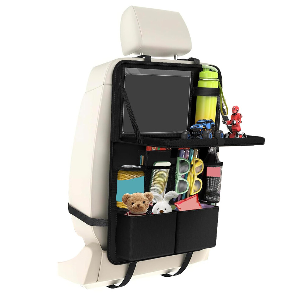 Yeqqzq Car Backseat Organizer With Tablet Holder, 11 Storage Pockets Car Storage Organizer With Foldable Food Tray, Seat Protectors Kick Mats Travel 5051226068539