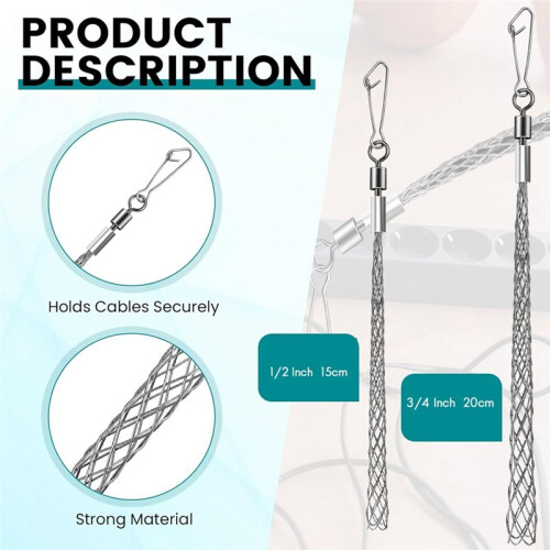 2 PCS Wire Pulling Grip Mesh Cable Pulls Metal Cable Puller Socks Wire Pulling Tools Wire Grip Flexible Snap