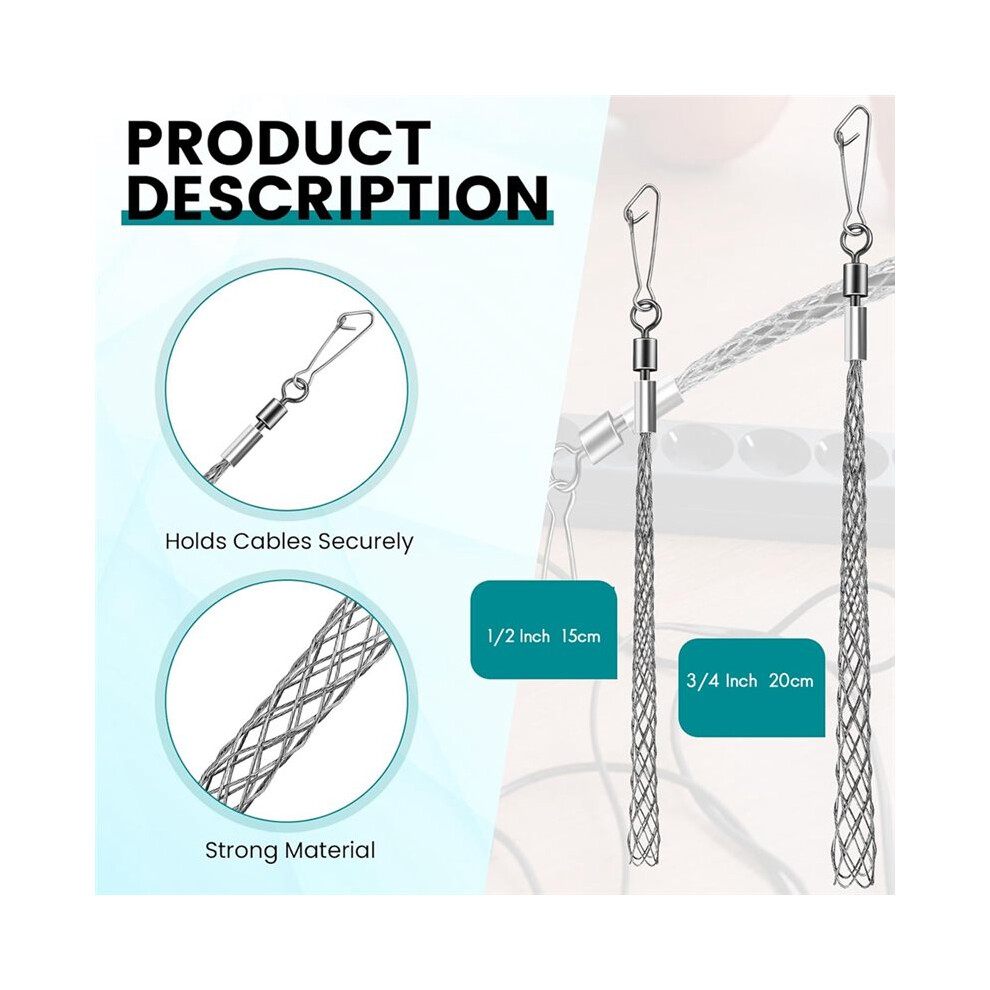 2 Pcs Wire Pulling Grip Mesh Cable Pulls Metal Cable Puller Socks Wire Pulling Tools Wire Grip Flexible Snap 4711392047943