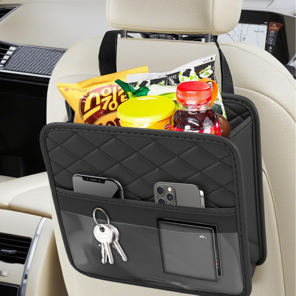Car Seat Back Organizer,Leather Seatback Hanging Bag Large Capacity,Waterproof Car Seat Organizer,Foldable Seatback Storage Bags For Documents Black 5051226068508