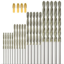 Forets de 1 mm, 1,5 mm, 2 mm et 2,5 mm (Lot de 5), Grain 120, 20 Pièces avec 4 Pinces, Compatibles avec Outil Rotatif pour le Verre de Mer